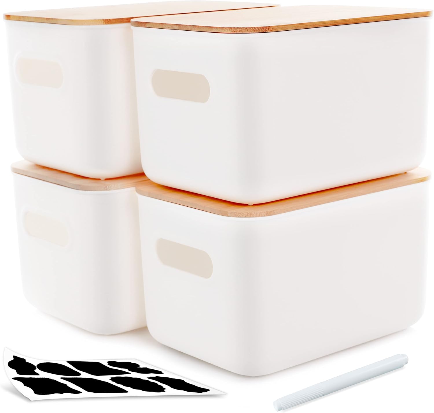 Citylife Stackable Storage Bins with Bamboo Lids for Organizing