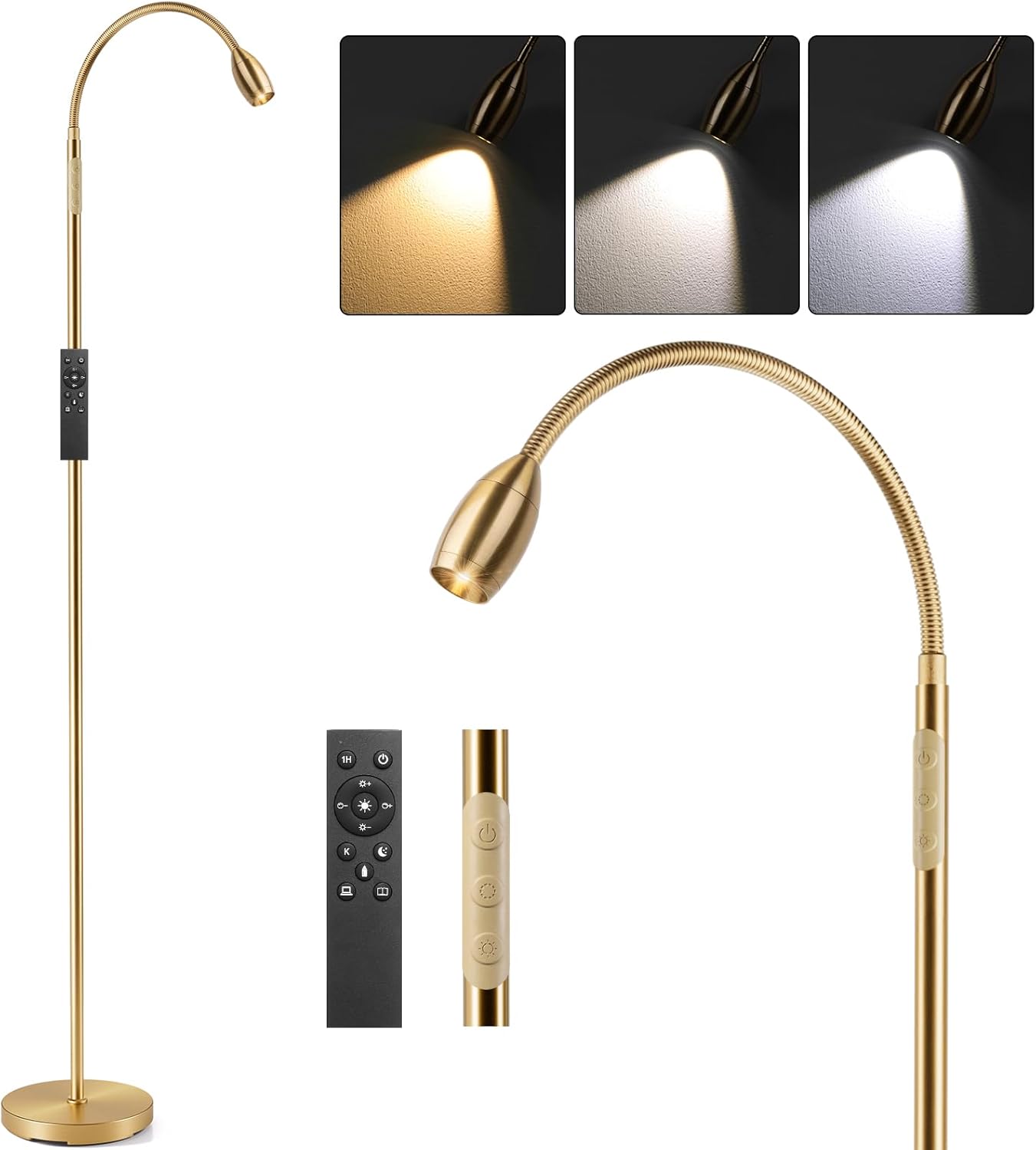 Reading Floor Lamp with Flexible Gooseneck and Dimmable Features