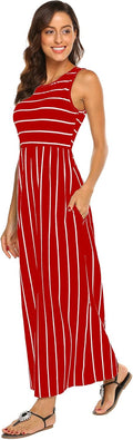 Women's Sleeveless Striped Maxi Dress by Hount Featuring Pockets