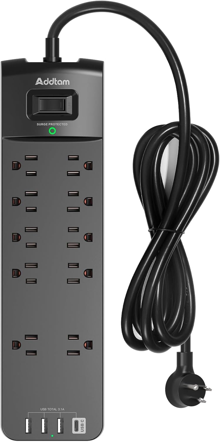 Addtam Surge Protector: 10 Outlets, 4 USB Ports, 2700 Joules