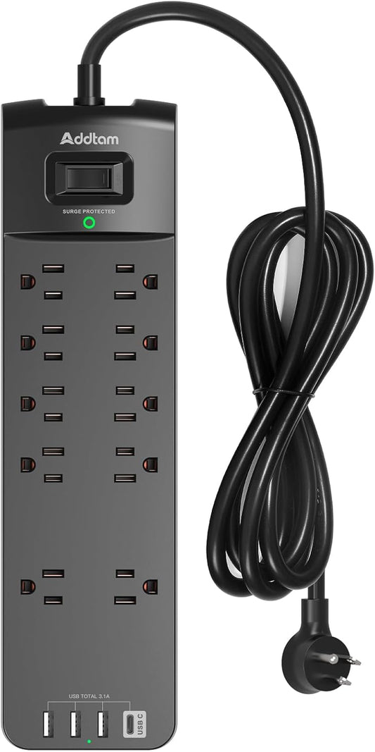 Addtam Surge Protector: 10 Outlets, 4 USB Ports, 2700 Joules