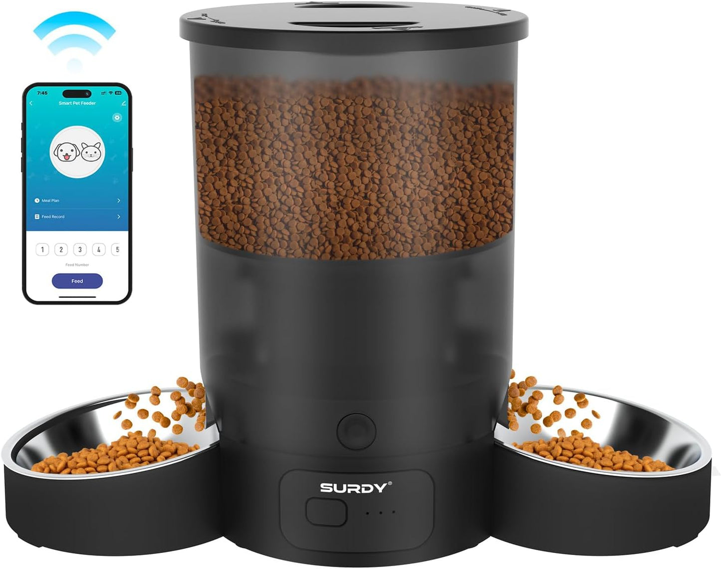 Surdy WiFi Cat Feeder: Remote Control, 10s Meal Call