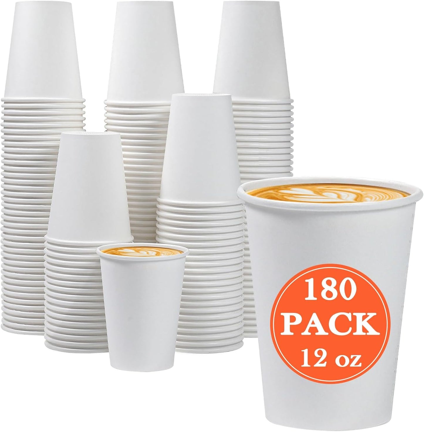 Lamosi 180 Count 12 oz Disposable Coffee Cups - Hot & Cold Drinks