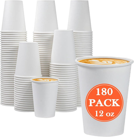 Lamosi 180 Count 12 oz Disposable Coffee Cups - Hot & Cold Drinks