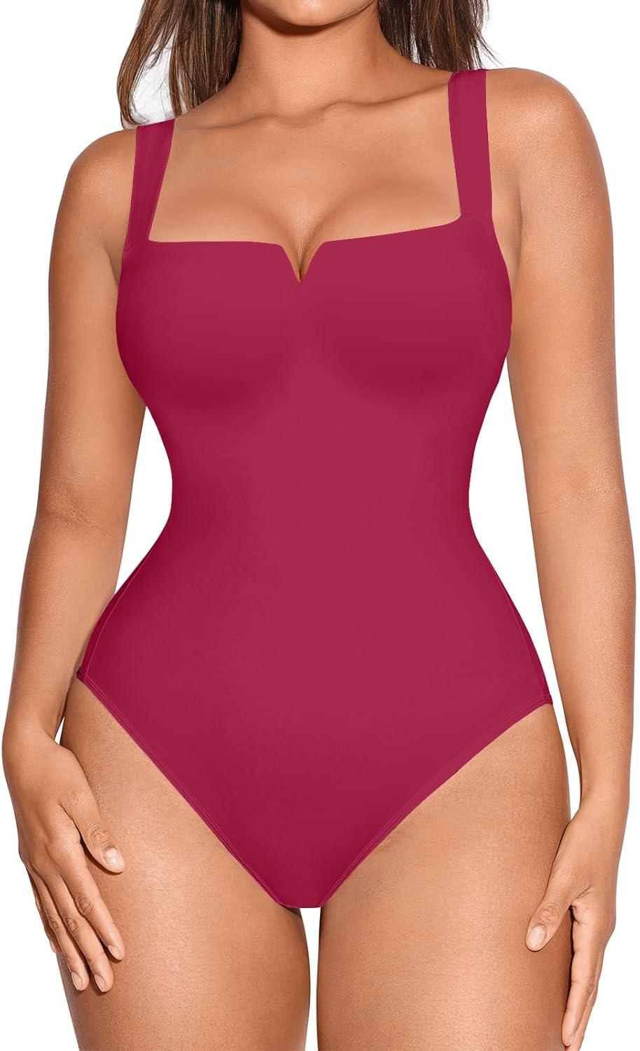 FeelinGirl Square Neck Bodysuit for Women with Tummy Control