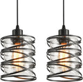 Black Spiral Cage Pendant Lights with Clear Glass Shade - Dual Shade