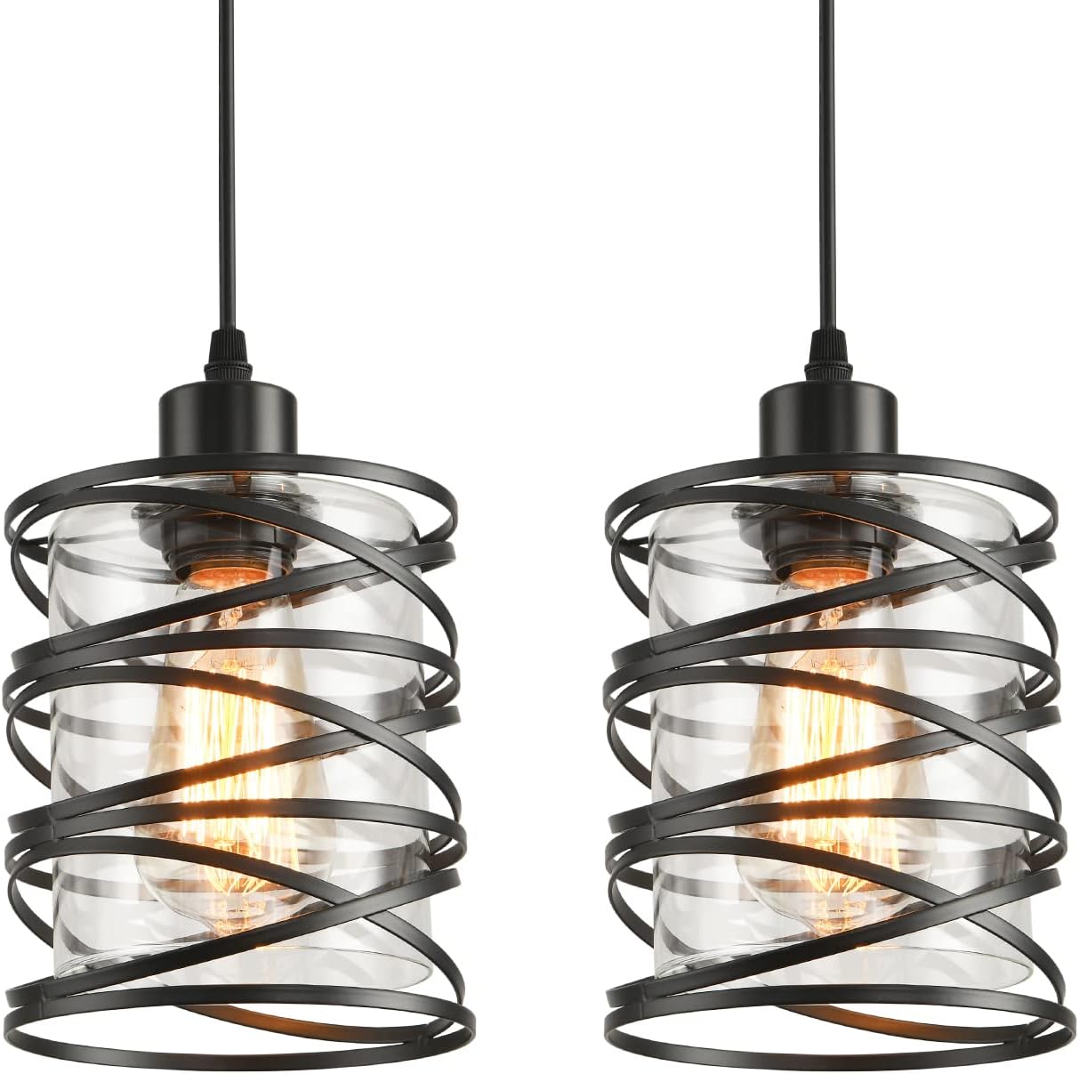 Black Spiral Cage Pendant Lights for Kitchen Island and Dining
