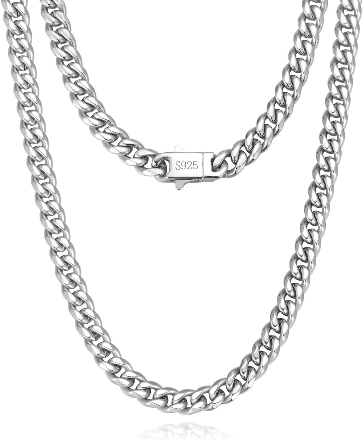 KRZ Silver Cuban Link Chain for Men - 5mm Stainless Steel Jewelry