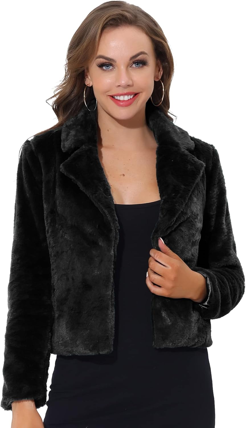 Allegra K Women's Cropped Faux Fur Jacket for Winter Style