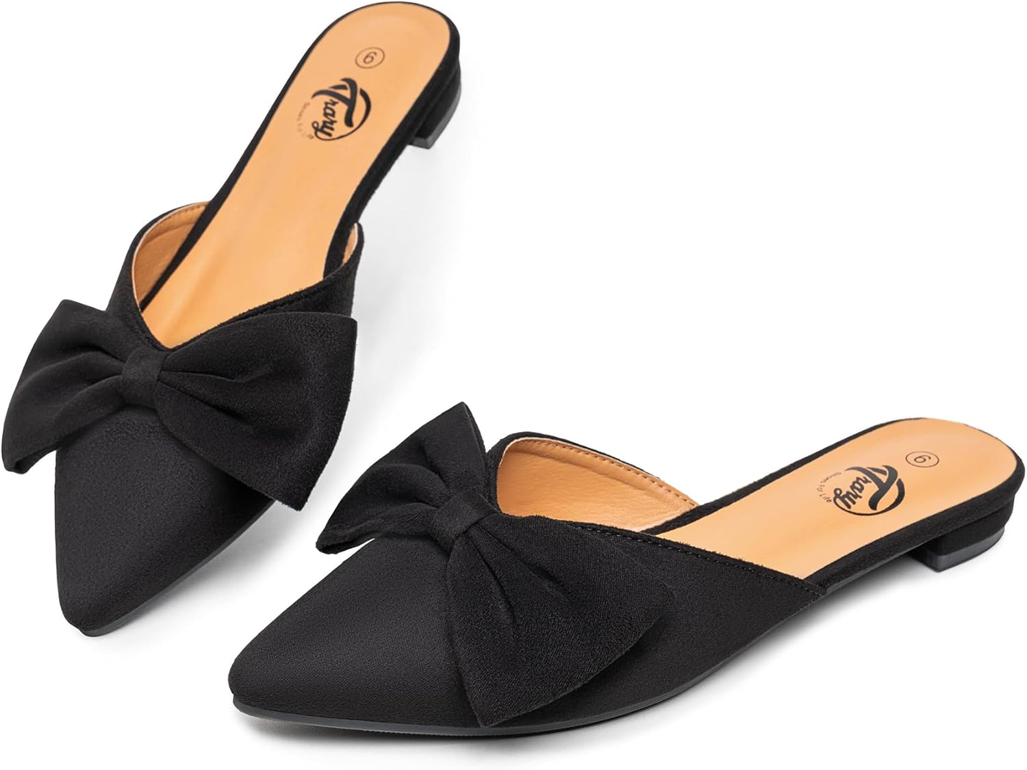 Trary Women's Black Bow Pointed Toe Mules for Comfort & Style