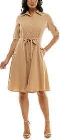 Sharagano Womens Button Front Pleated Shirt Casual Dress (Style KJ58)