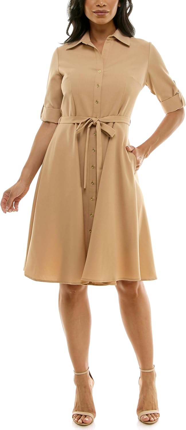 Sharagano Womens Button Front Pleated Shirt Casual Dress Review