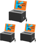 Black Donation Box for Fundraising with Lock and Sign Holder - 3 Pack