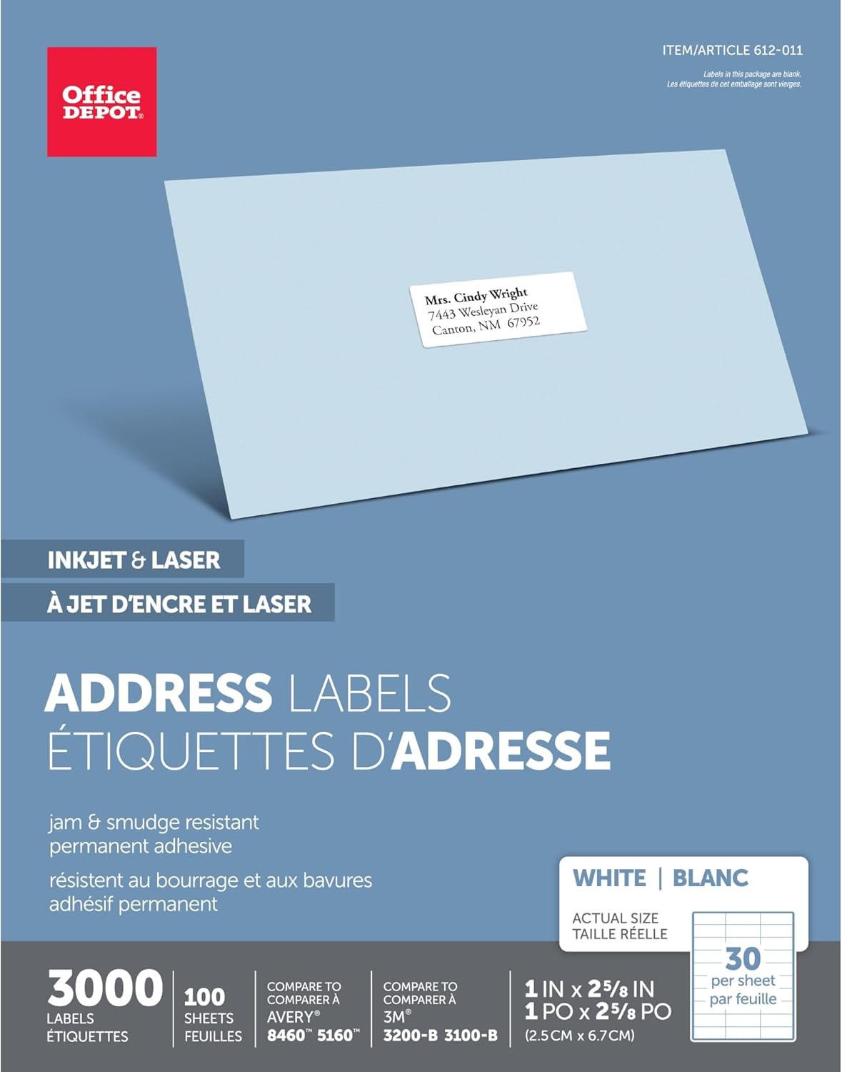 Office Depot 1x2.625 Address Labels - 3,000-Pack