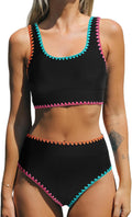 CUPSHE Women's Midkini Bikini Set Scoop Neck with Colorful Stitching
