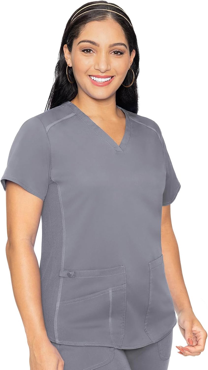 Med Couture V-Neck Scrub Top for Women with 4 Pockets
