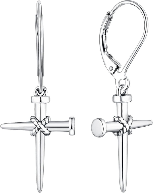 YL Cross Earrings Sterling Silver Crucifix Dangle Drop Jewelry