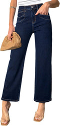 Wide Leg Jeans High Waisted Stretchy Ankle Jeans - Comfortable Fit