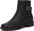 Athlefit Women's Ankle Boots Chunky Low Heel Leather Buckle - Classic