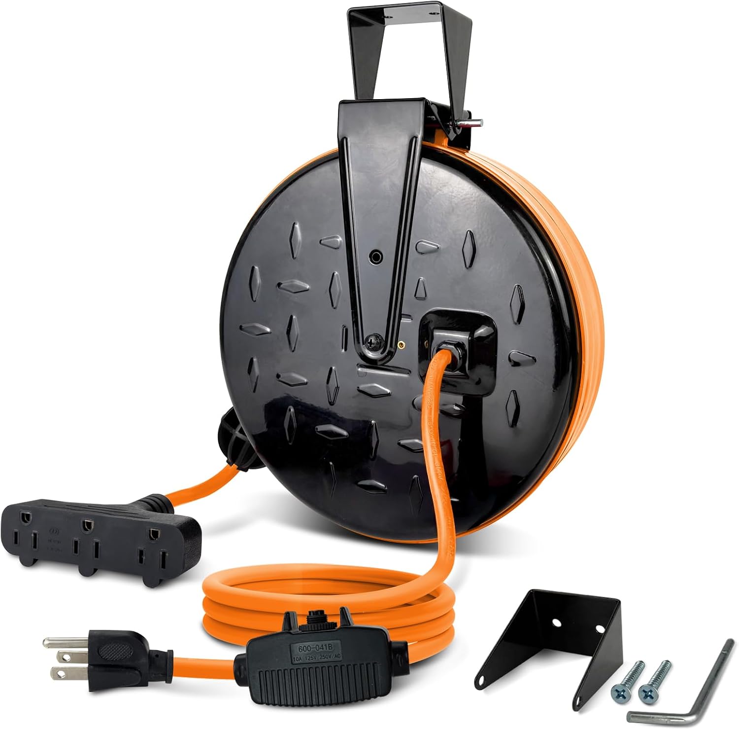 30 Ft Retractable Extension Cord Reel with 3 Outlets and Breaker