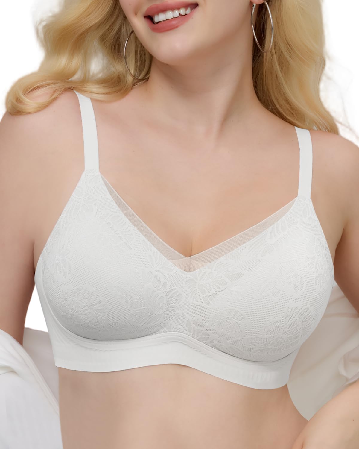 No Underwire Sheer Mesh V-Neck Bra for Everyday Comfort