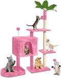 52in Cat Tree Cat Tower with Green Leaves - Multi-Level Cozy Condo