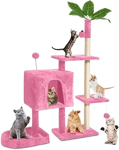 52 Cat Tree with Green Leaves - Cozy Plush Cat Condo for Cats