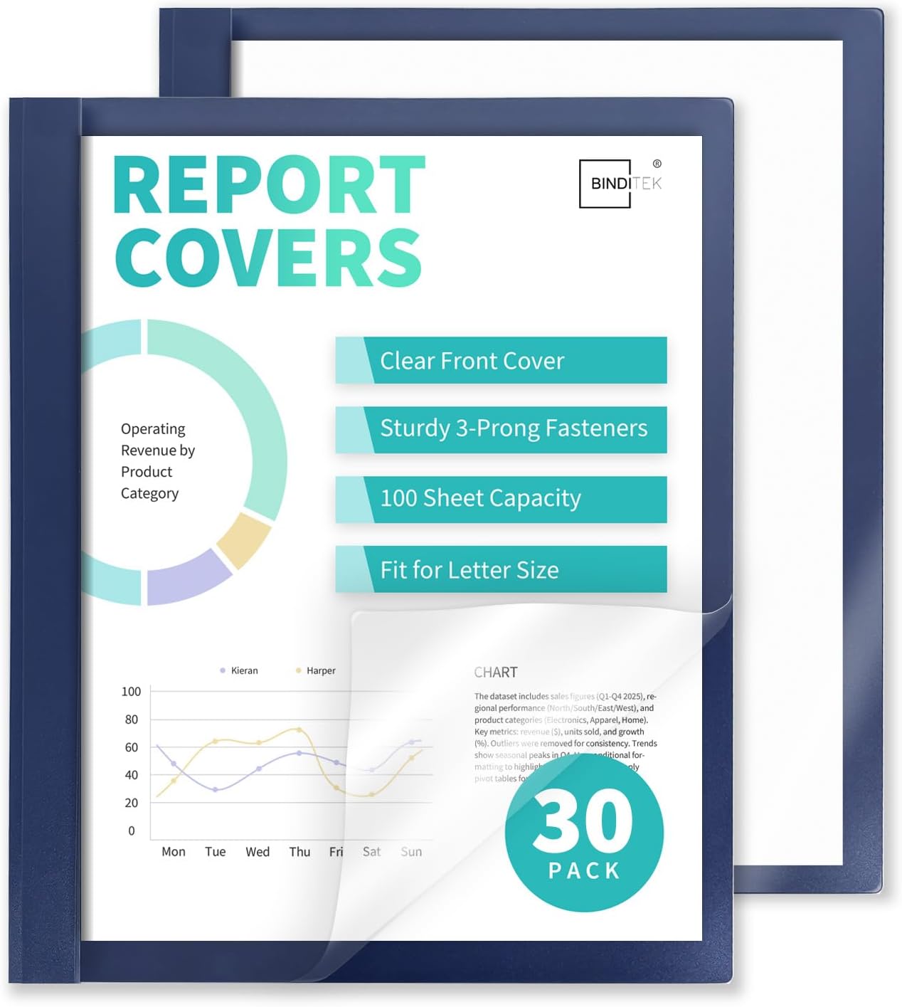 Binditek 30 Pack Clear Front Report Covers for Office Use