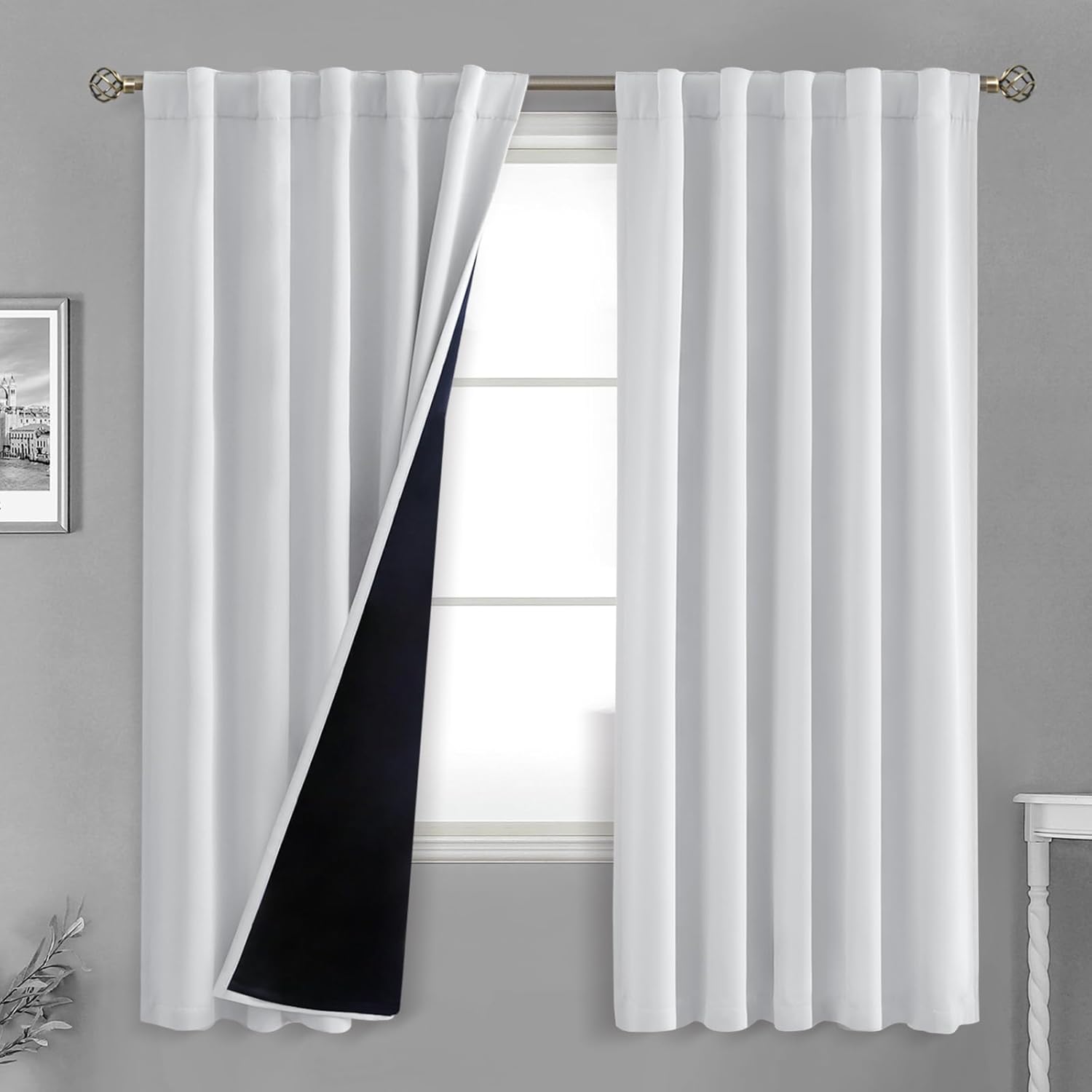 BGment Greyish White 100% Blackout Curtains for Total Darkness