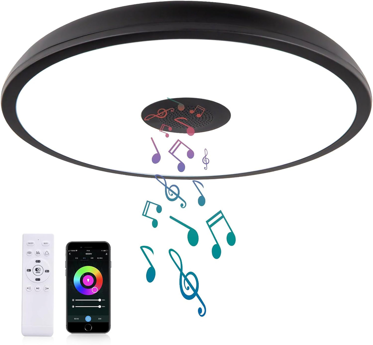 ASALL Smart LED Ceiling Light - Bluetooth Speaker, RGB, Dimmable
