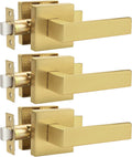 Gold Door Handles Passage Levers 3 Pack - Reversible Heavy Duty