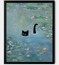 Hamduker Funny Black Cat Wall Art 16in x 20in - Monet Water Lily Cat