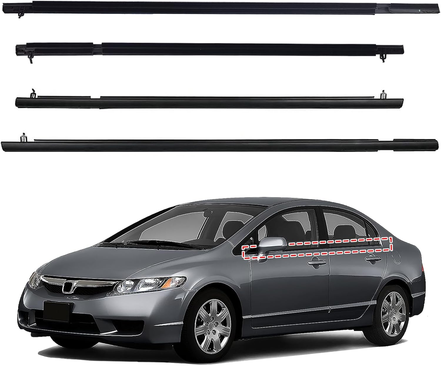 Car Window Weather Stripping Molding Trim for Honda Civic 2006-2011