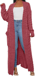Women Long Cable Knit Maxi Cardigan with Dual Pockets - Oversized Fit