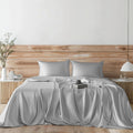 King Size Satin Sheets Bed Set 6 Pcs - Silver Grey Silky Bedding