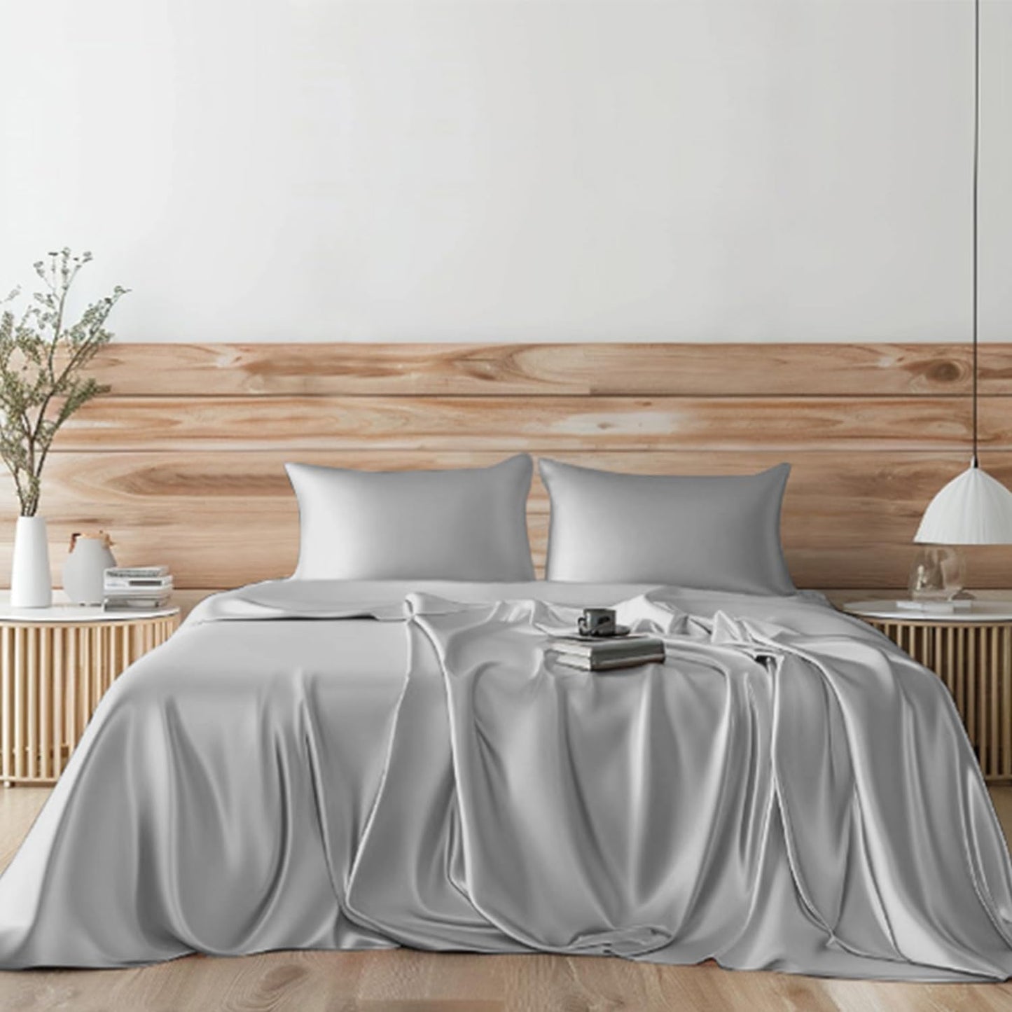 Candoury Satin Sheets Bed Set for King Size Luxury Comfort