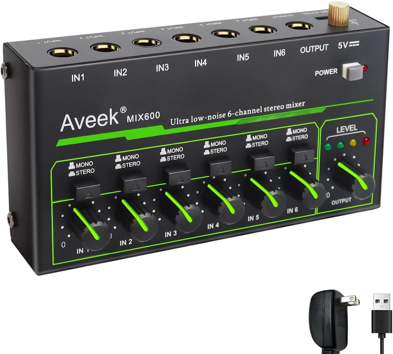 Aveek 6 Channel Mixer - Compact Low-Noise Audio Mixer for Gigs