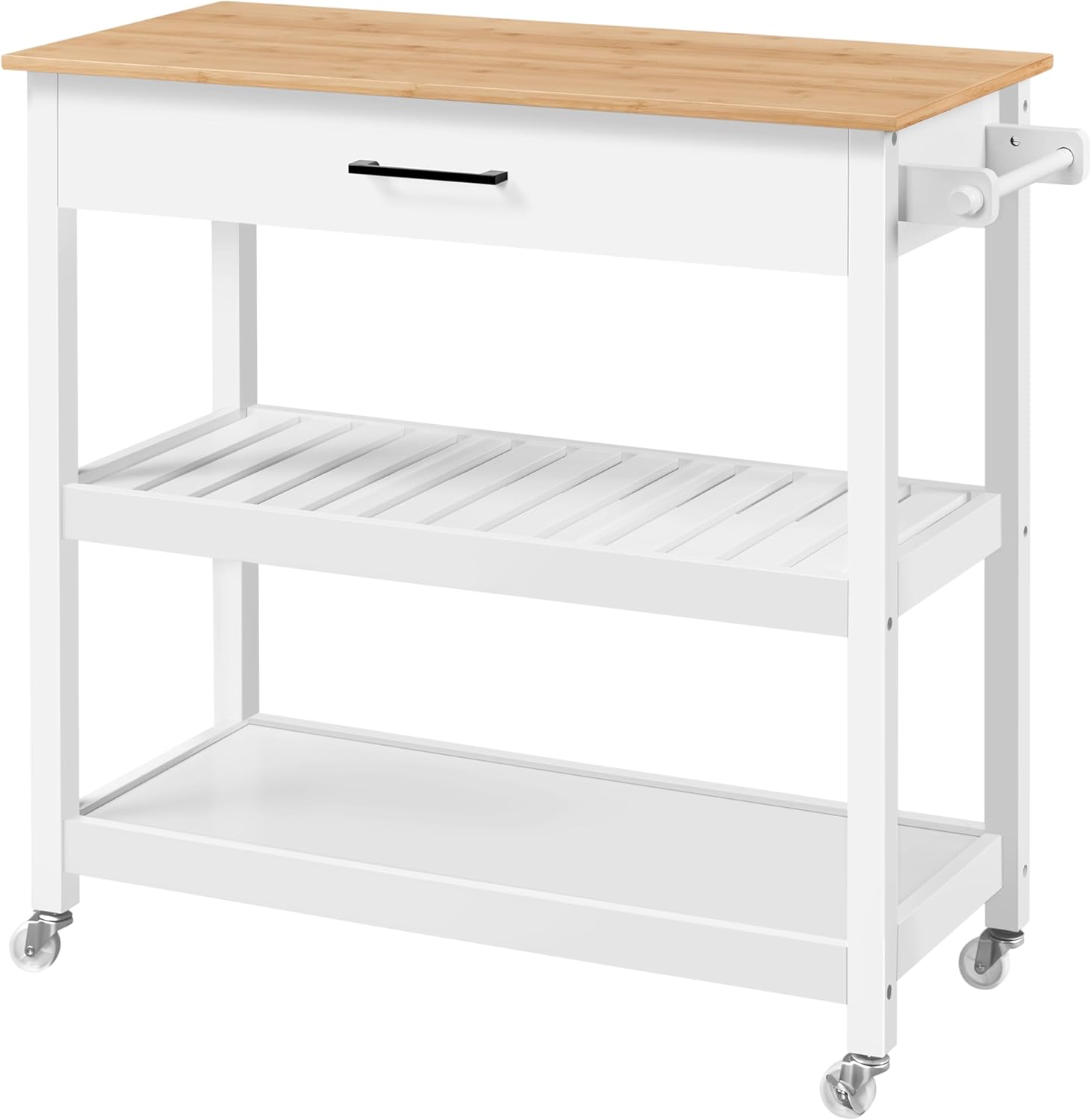 Yaheetech 3-Tier Kitchen Island Cart - Bamboo Top, Drawer & Hooks
