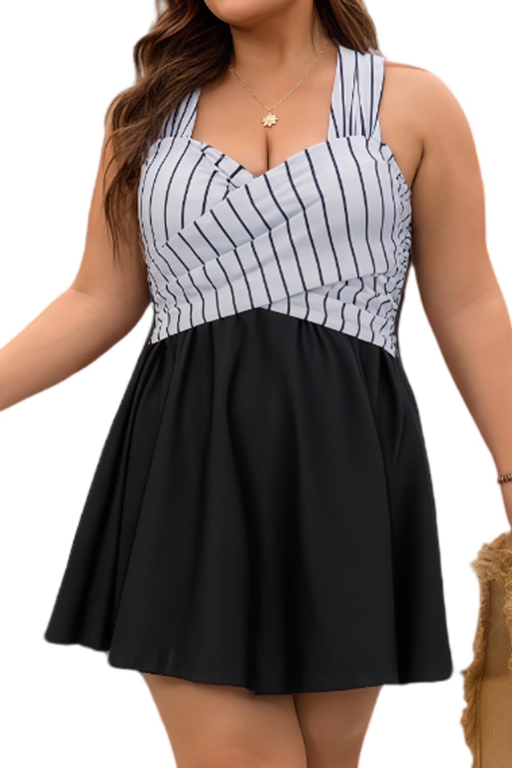 Elegant Crossover One Piece Swimdress for Women with Floral Skirt