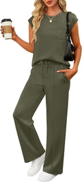 Two Piece Summer Sleeveless Sweatsuit Set - Comfortable Wide Leg Shoes