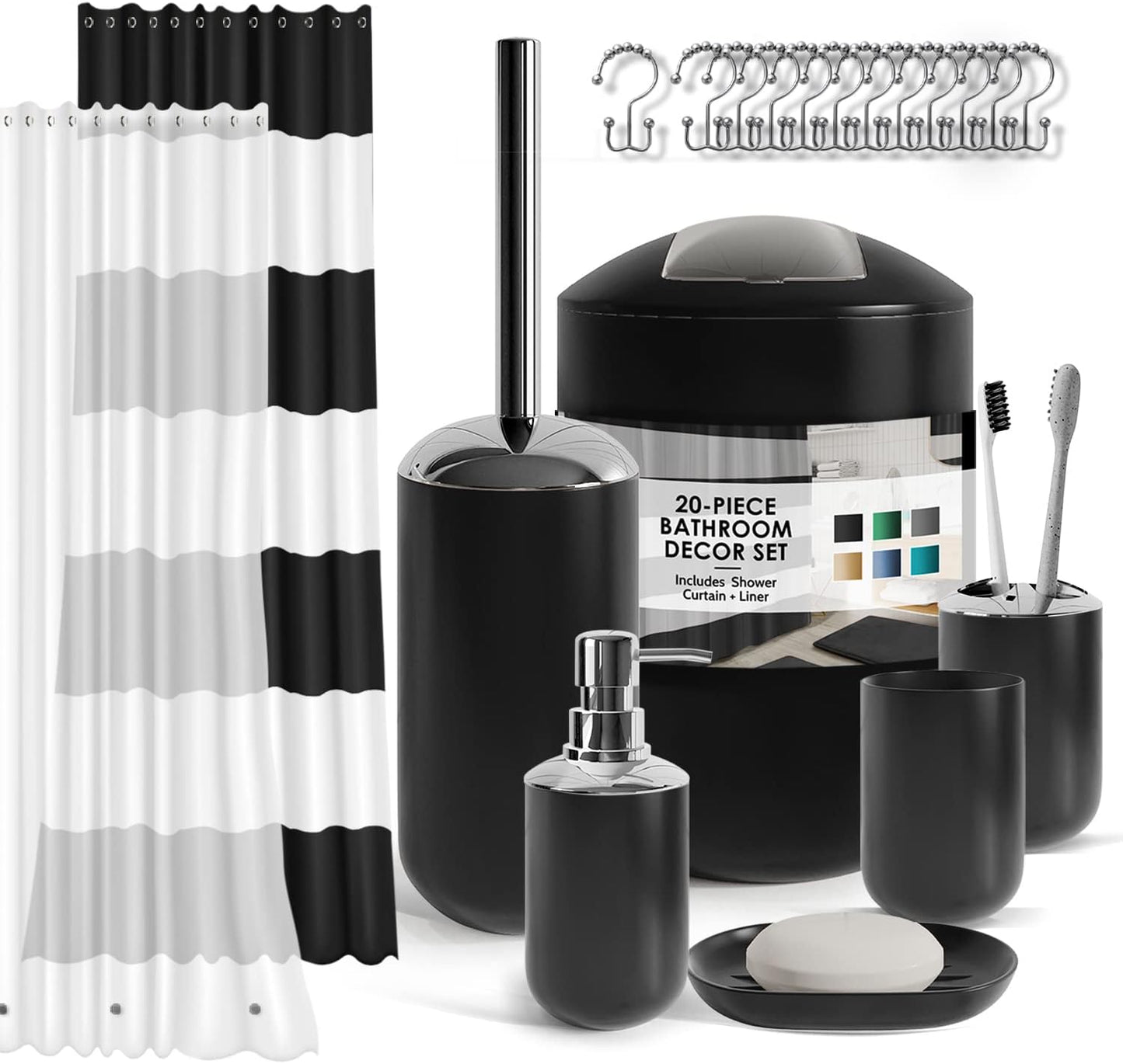 Clara Clark Black Bathroom Accessories Set - 20PC Complete Set