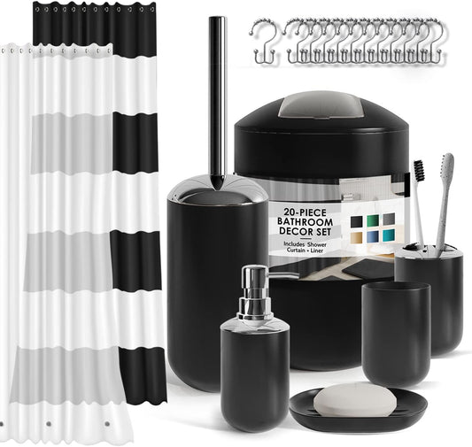 Clara Clark Black Bathroom Accessories Set - 20PC Complete Set