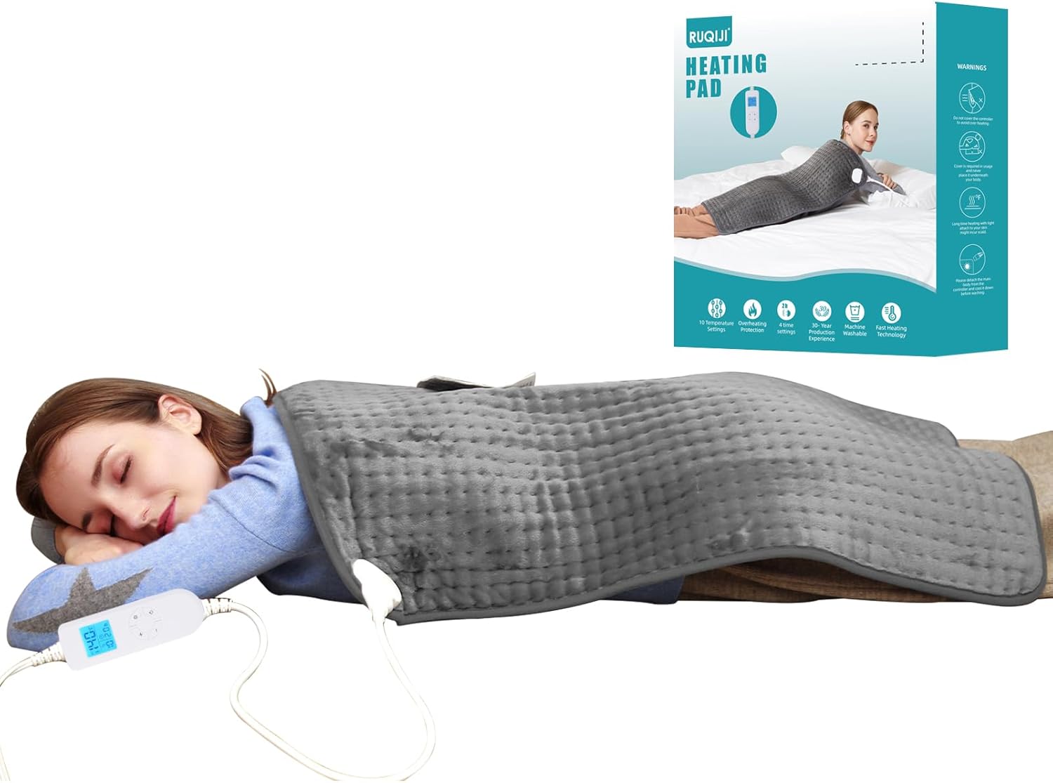 Ruqiji XXXL King Size Heating Pad for Pain Relief and Comfort