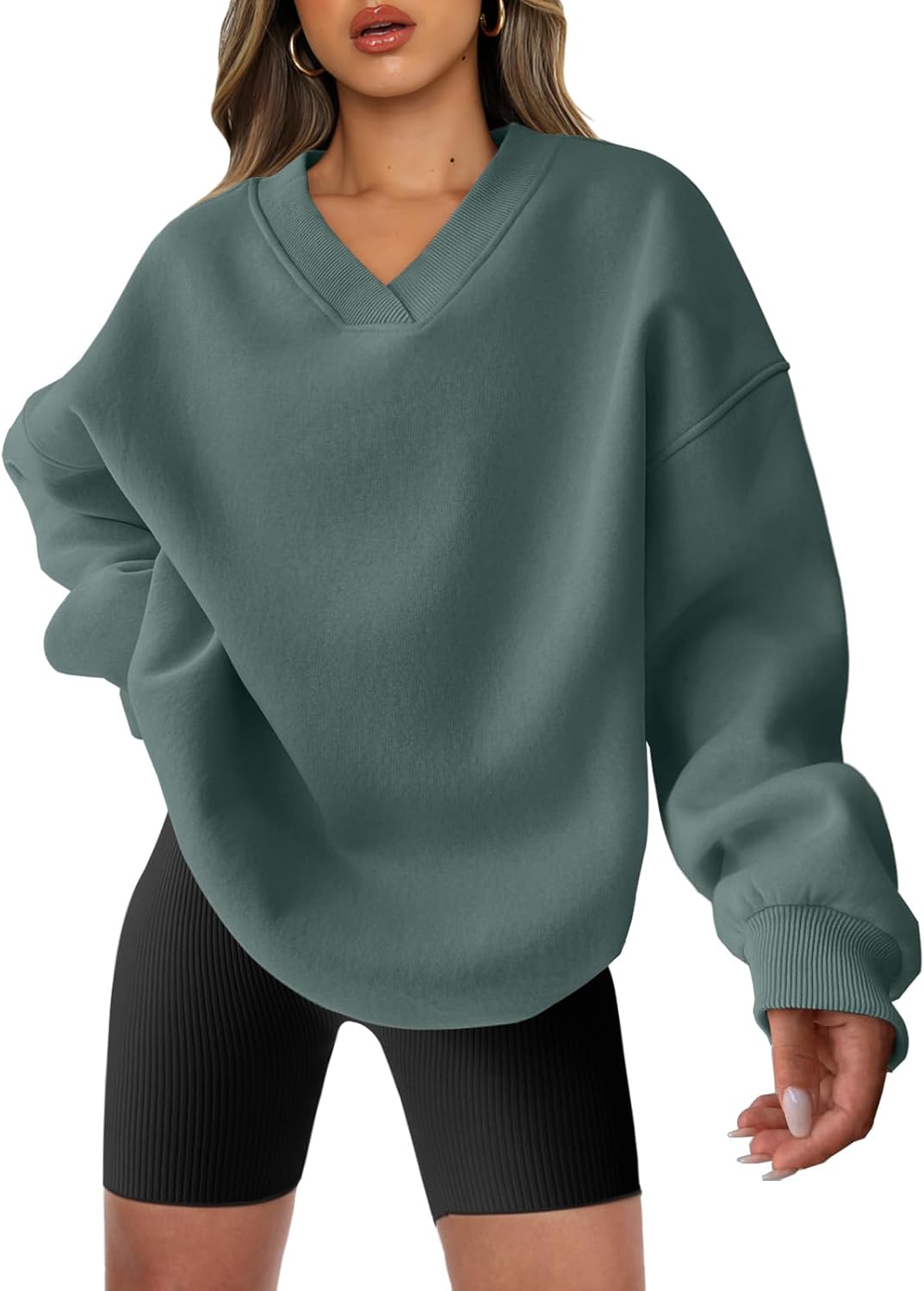 Oversized V Neck Sweatshirt for Women by ANRABESS - Comfy Style