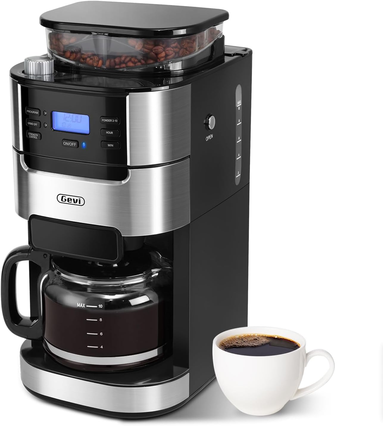 Gevi 10-Cup Drip Coffee Maker with Built-in Grinder for Fresh Brew
