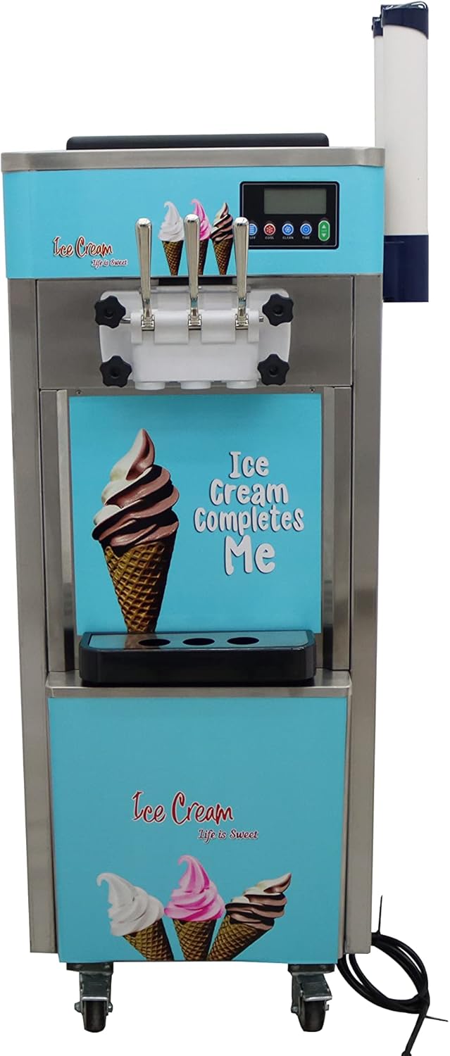 Commercial Soft Serve Ice Cream Machine: 3 Flavors, LCD Display