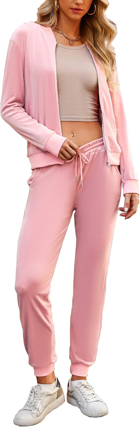 Stylish Velour Tracksuit Set for Women - Full Zip Jogger Outfit