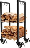 Koutemie 2 Tiers Firewood Log Storage Rack with Wheels for Patio