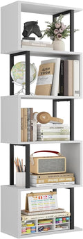 Gadroad 5-Tier Bookshelf Narrow S-Shaped Bookcase - Space-Saving
