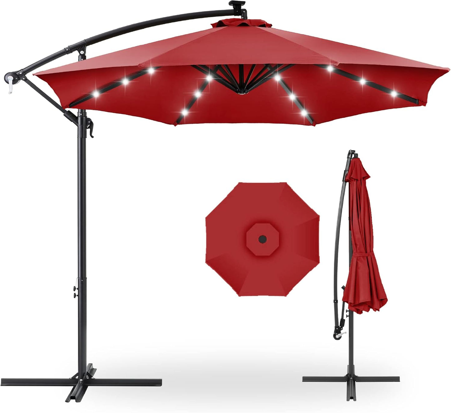 10ft Solar LED Offset Hanging Market Umbrella for Outdoor Use